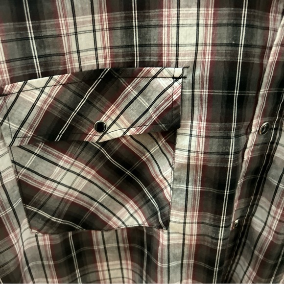 KEY Mens 2XLT Tall Red Gray Plaid Black Pearl Snap Long Sleeve Work Shirt - Picture 4 of 9